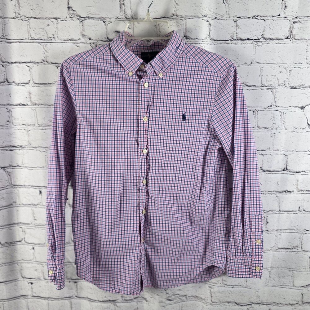 Polo Ralph Lauren Youth Large (14-16) Pink Blue Checkered  Button Down Shirt
